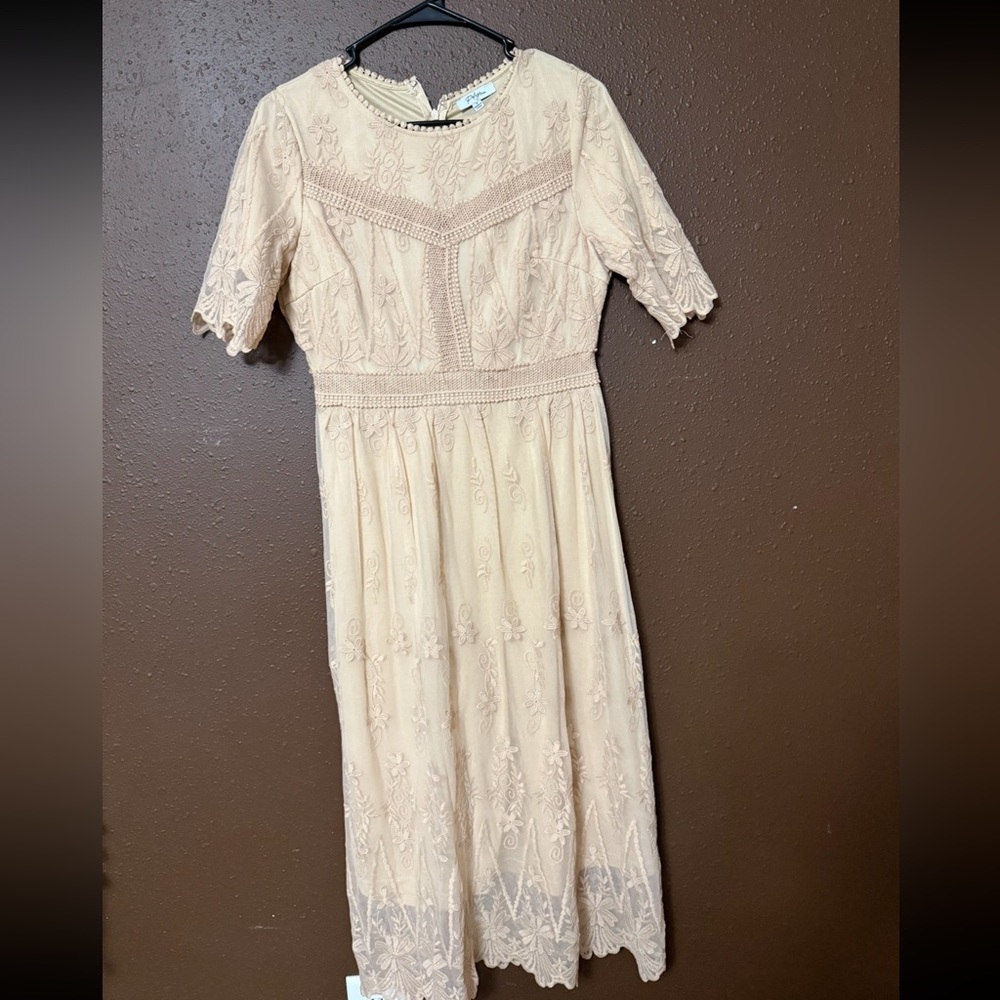 Dainty Hooligan Cream Lace Midi Dress